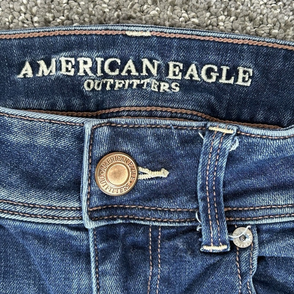 American Eagle Kick Boot Jeans -Women's 6 Long- Dark Wash Low Rise Stretch - Picture 3 of 12